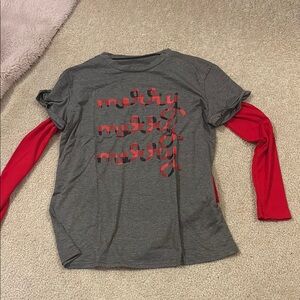 Gray and Red Shirt with 'Merry' Print